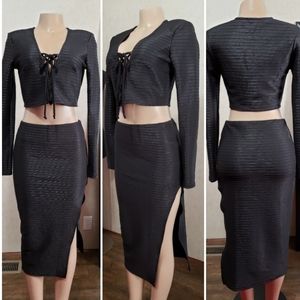 Sexy Black textured lace up dress new size L